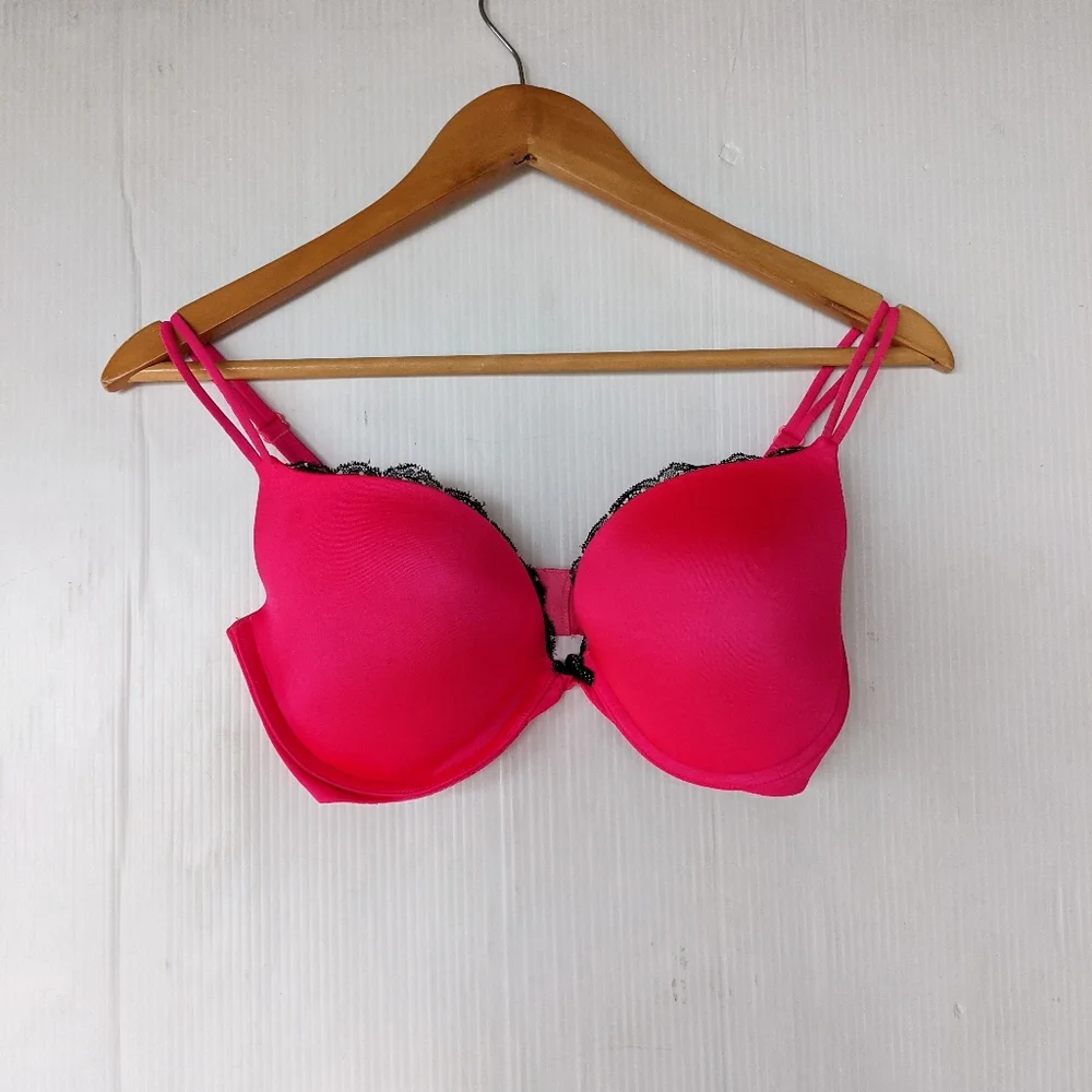 VICTORIA'S SECRET Very sexy push-up bra hot pink black lace 34DD - Picture 6 of 7